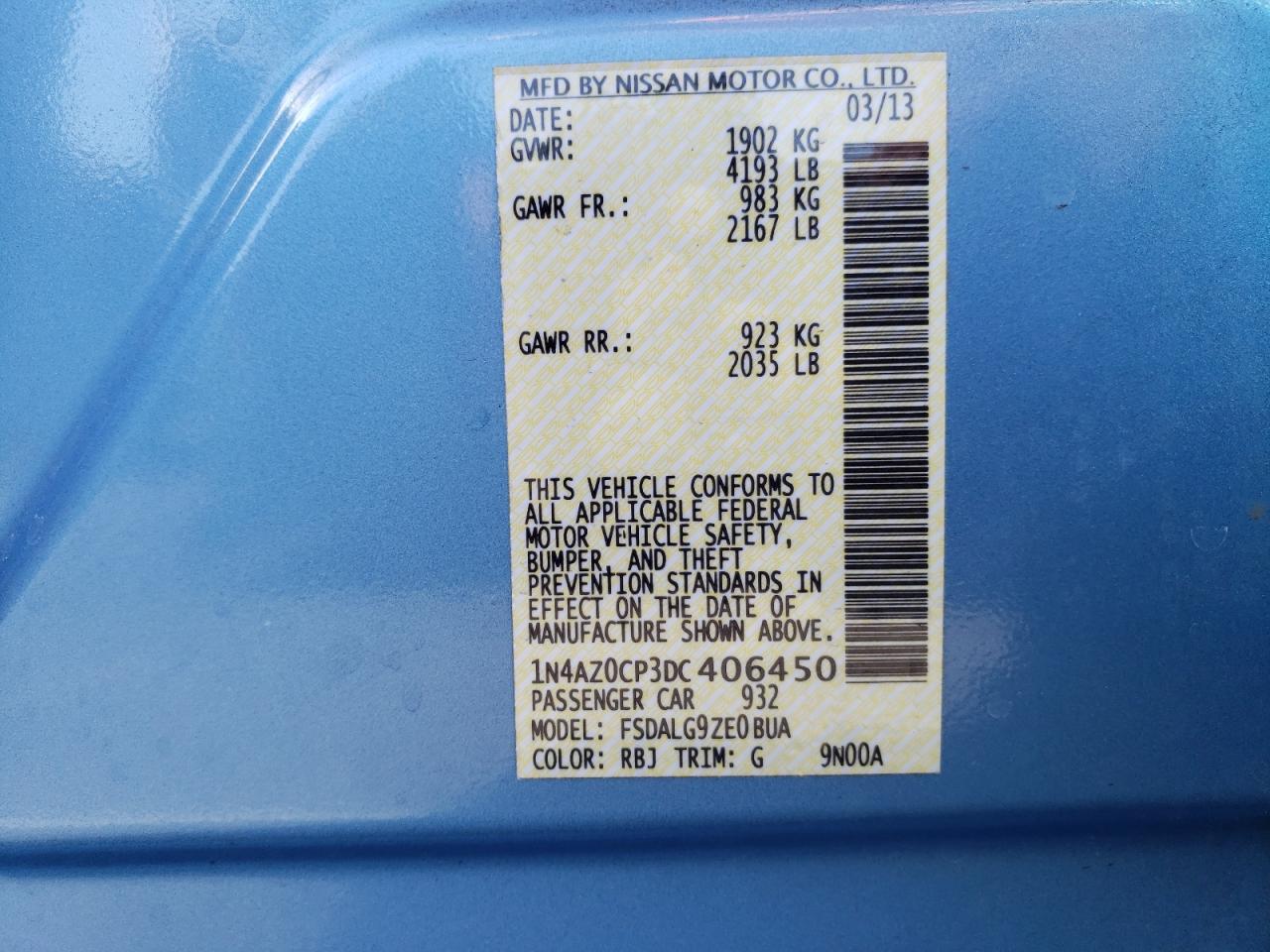 Photo 10 from auction – 2013 NISSAN LEAF S with VIN 1N4AZ0CP3DC406450