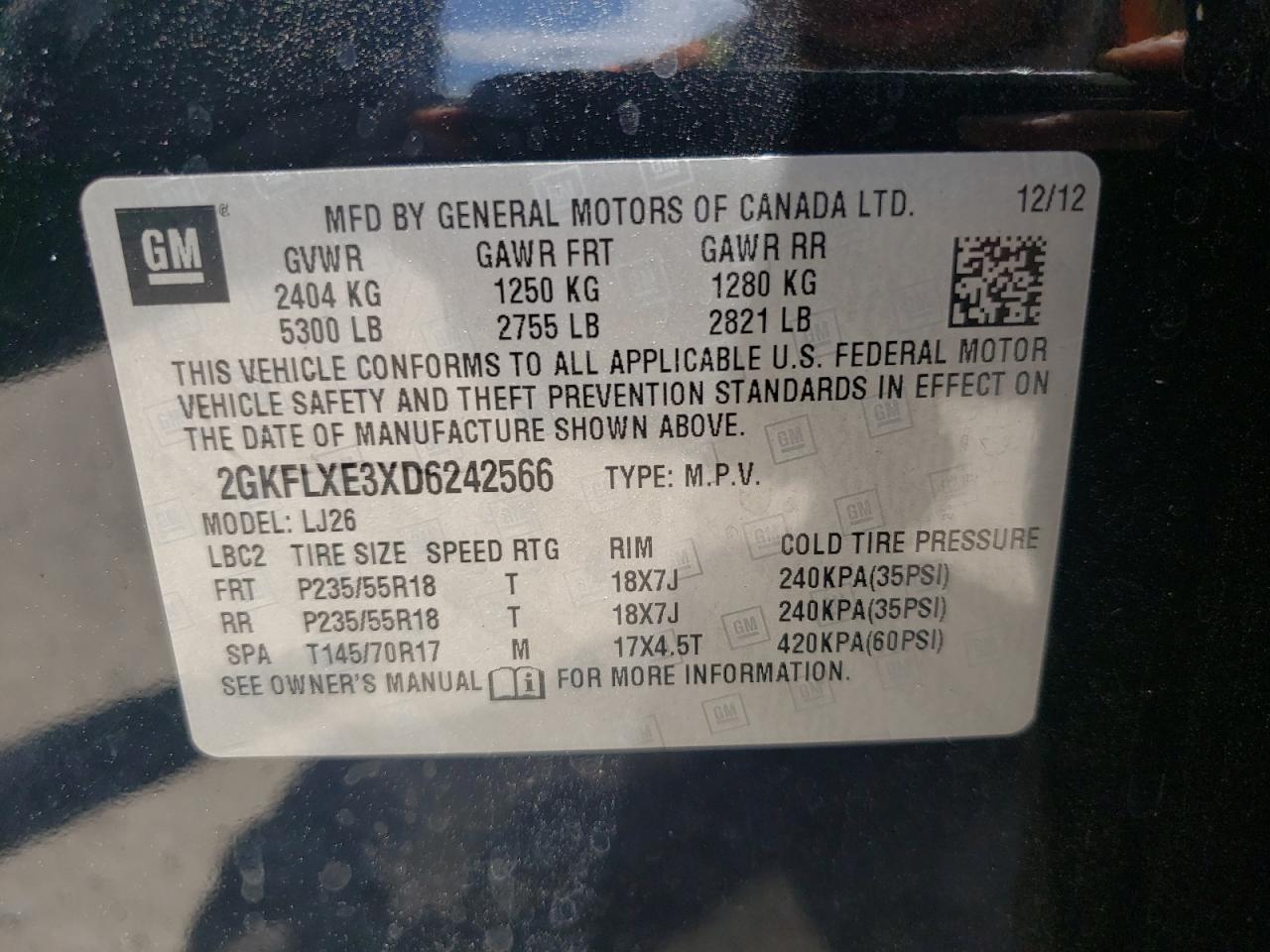 Photo 10 from auction – 2013 GMC TERRAIN SL with VIN 2GKFLXE3XD6242566