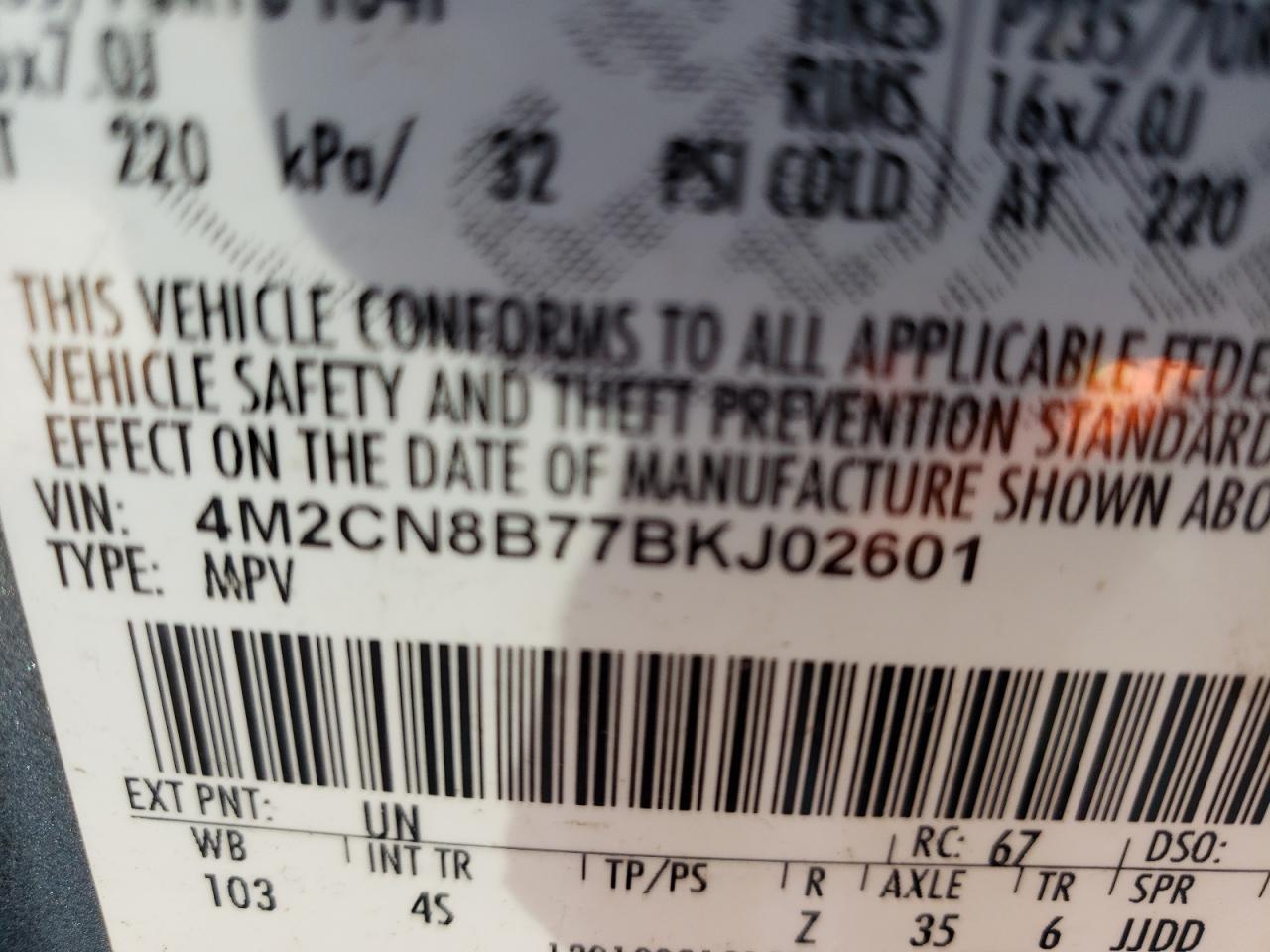 Foto 10 de la subasta – 2011 MERCURY MARINER con VIN 4M2CN8B77BKJ02601