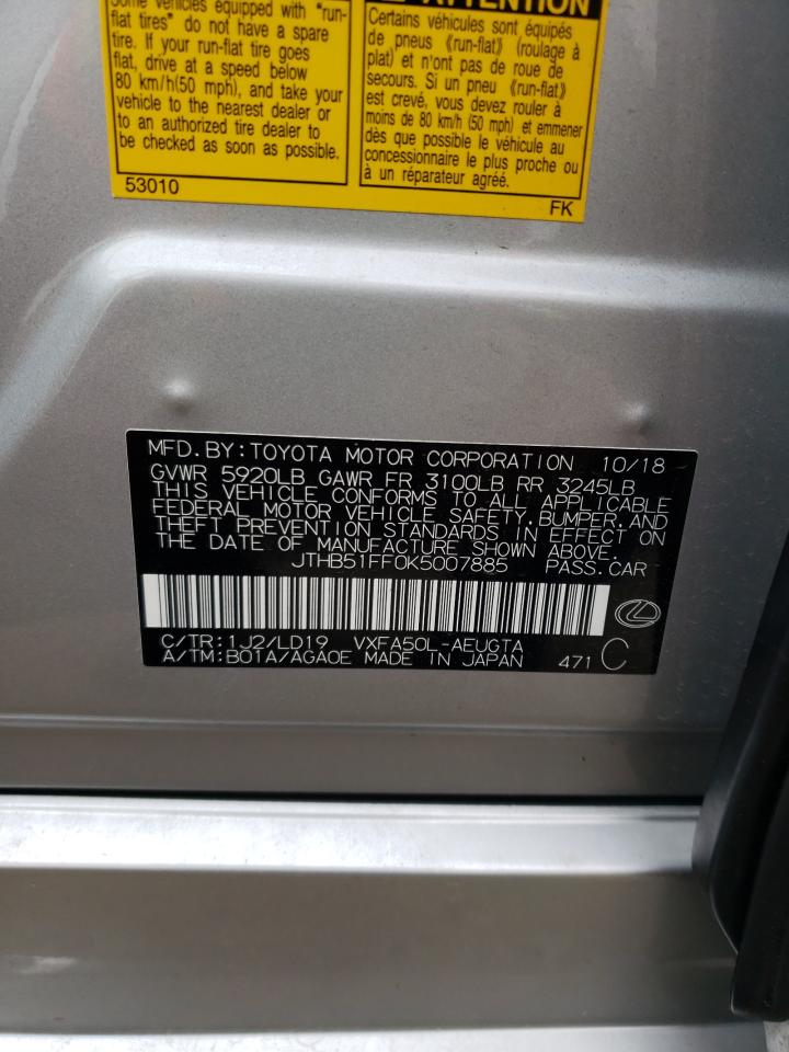 Photo 10 from auction – 2019 LEXUS LS 500 BAS with VIN JTHB51FF0K5007885