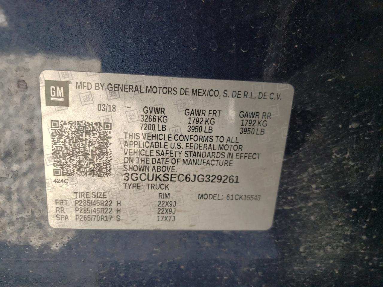Photo 10 from auction – 2018 CHEVROLET SILVERADO with VIN 3GCUKSEC6JG329261