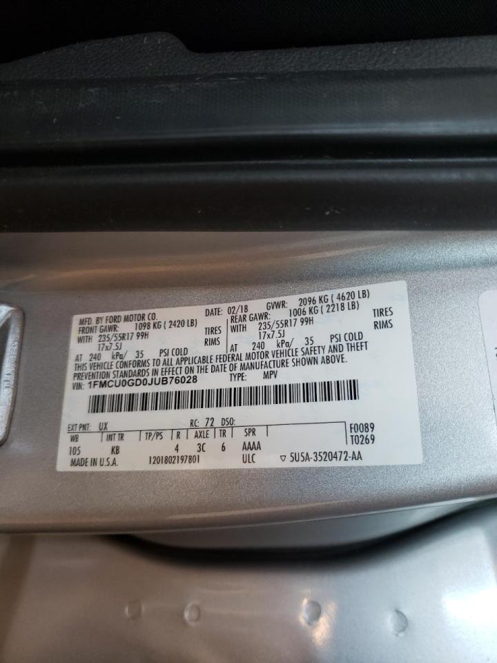 Photo 10 from auction – 2018 FORD ESCAPE SE with VIN 1FMCU0GD0JUB76028