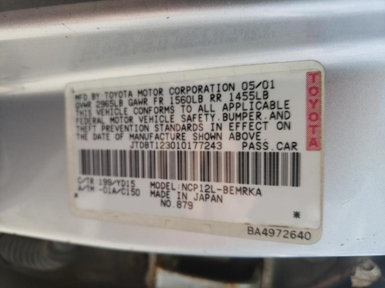 Photo 10 from auction – 2001 TOYOTA ECHO with VIN JTDBT123010177243