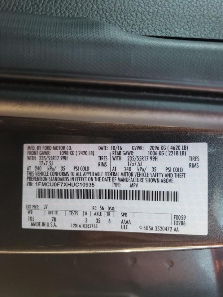 Photo 10 from auction – 2017 FORD ESCAPE S with VIN 1FMCU0F7XHUC10935