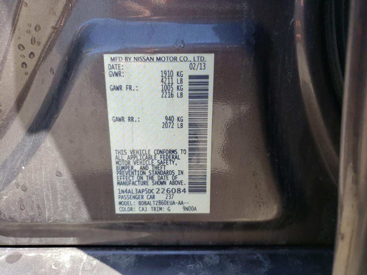 Photo 10 from auction – 2013 NISSAN ALTIMA 2.5 with VIN 1N4AL3AP5DC226084