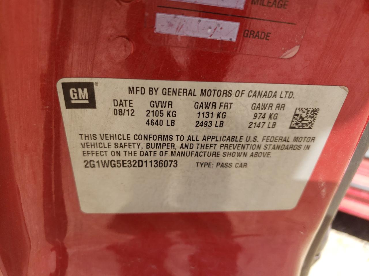 Photo 10 from auction – 2013 CHEVROLET IMPALA LT with VIN 2G1WG5E32D1136073