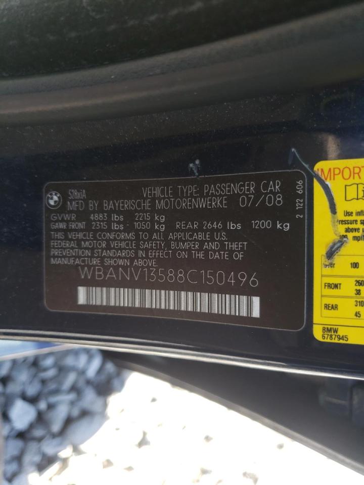 Photo 10 from auction – 2008 BMW 528 XI with VIN WBANV13588C150496
