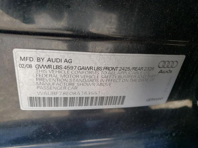 Photo 10 from auction – 2008 AUDI A4 S-LINE with VIN WAUBF78E08A143551