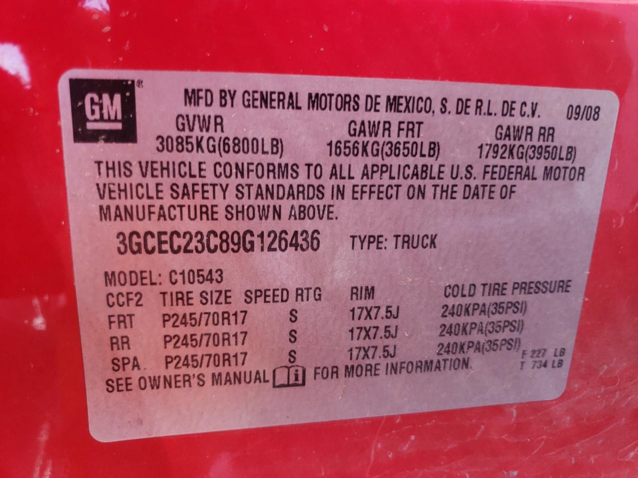Photo 10 from auction – 2009 CHEVROLET SILVERADO with VIN 3GCEC23C89G126436