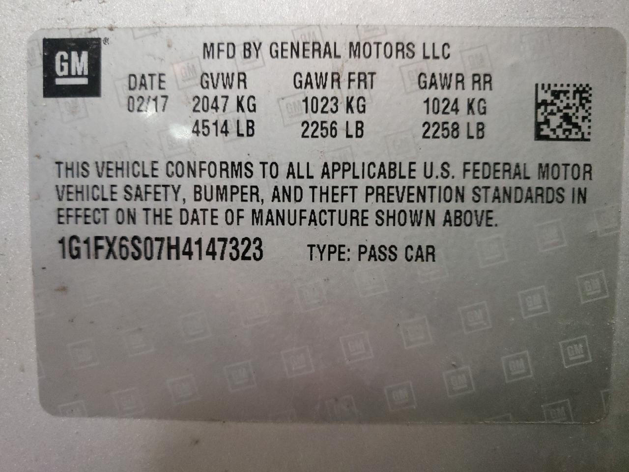Photo 10 from auction – 2017 CHEVROLET BOLT EV PR with VIN 1G1FX6S07H4147323