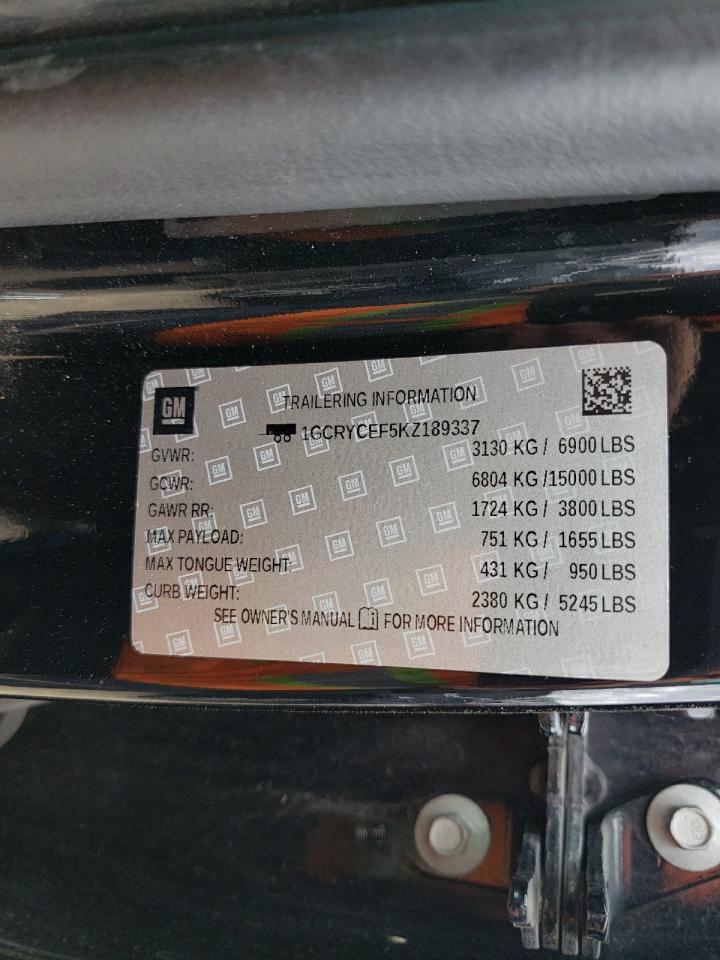 Zdjęcie 10 z aukcji – 2019 CHEVROLET SILVERADO z VIN 1GCRYCEF5KZ189337