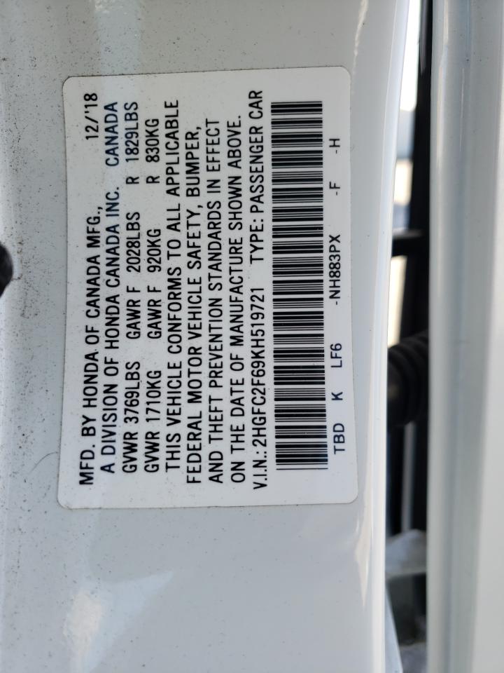 Photo 10 from auction – 2019 HONDA CIVIC LX with VIN 2HGFC2F69KH519721