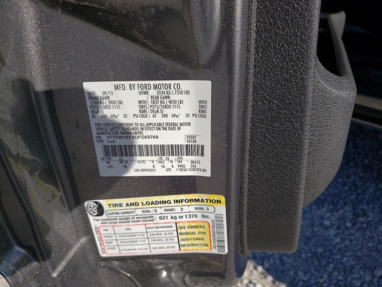 Photo 10 from auction – 2013 FORD F150 SUPER with VIN 1FTFW1EF8DFD55769