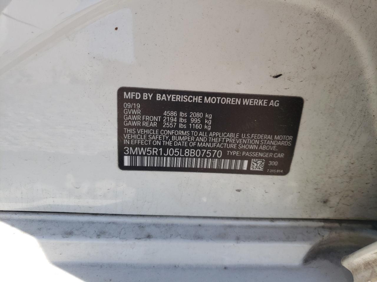 Photo 10 from auction – 2020 BMW 330I with VIN 3MW5R1J05L8B07570