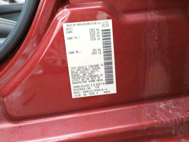 Photo 10 from auction – 2019 NISSAN ALTIMA SR with VIN 1N4BL4CV2KC115074