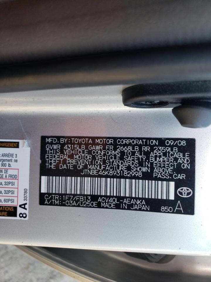 Photo 10 from auction – 2009 TOYOTA CAMRY BASE with VIN JTNBE46K893182998