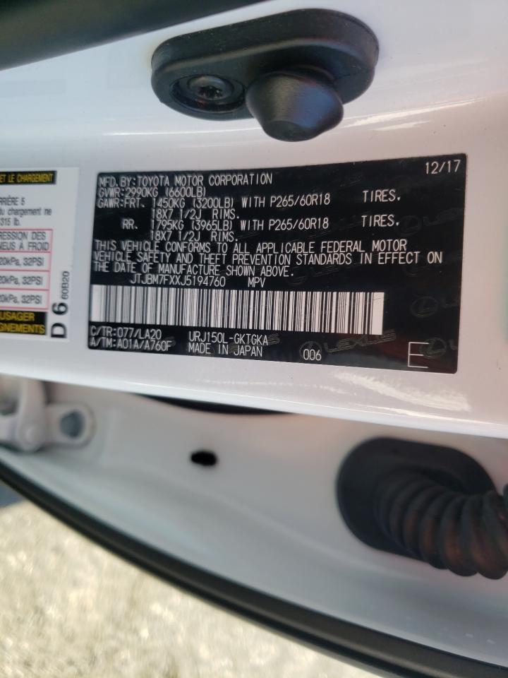 Photo 10 from auction – 2018 LEXUS GX 460 with VIN JTJBM7FXXJ5194760