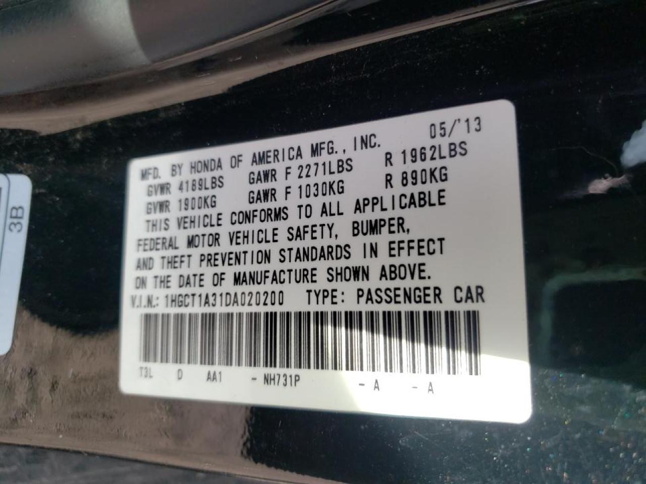 Photo 10 from auction – 2013 HONDA ACCORD with VIN 1HGCT1A31DA020200