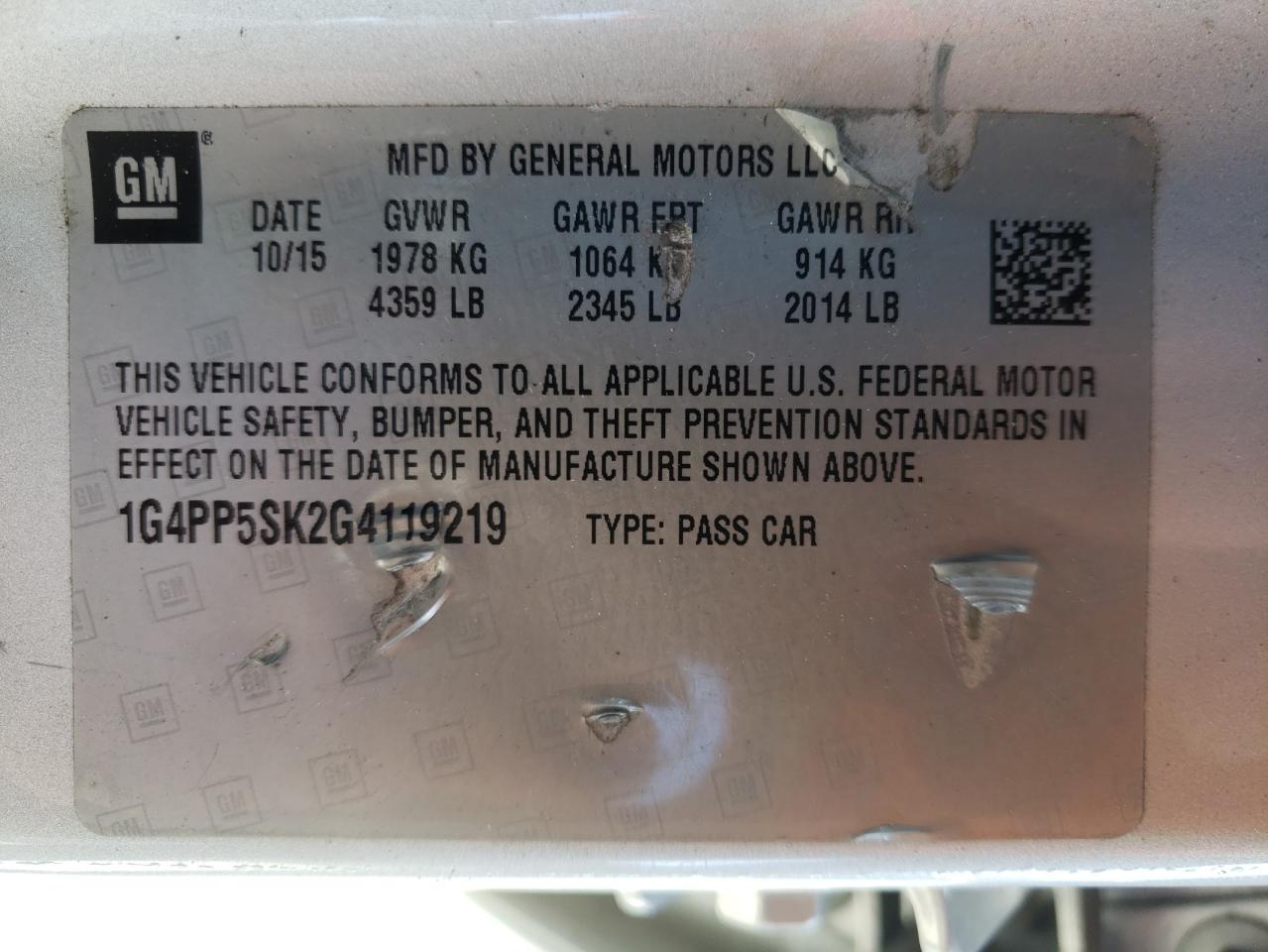 Photo 10 from auction – 2016 BUICK VERANO with VIN 1G4PP5SK2G4119219