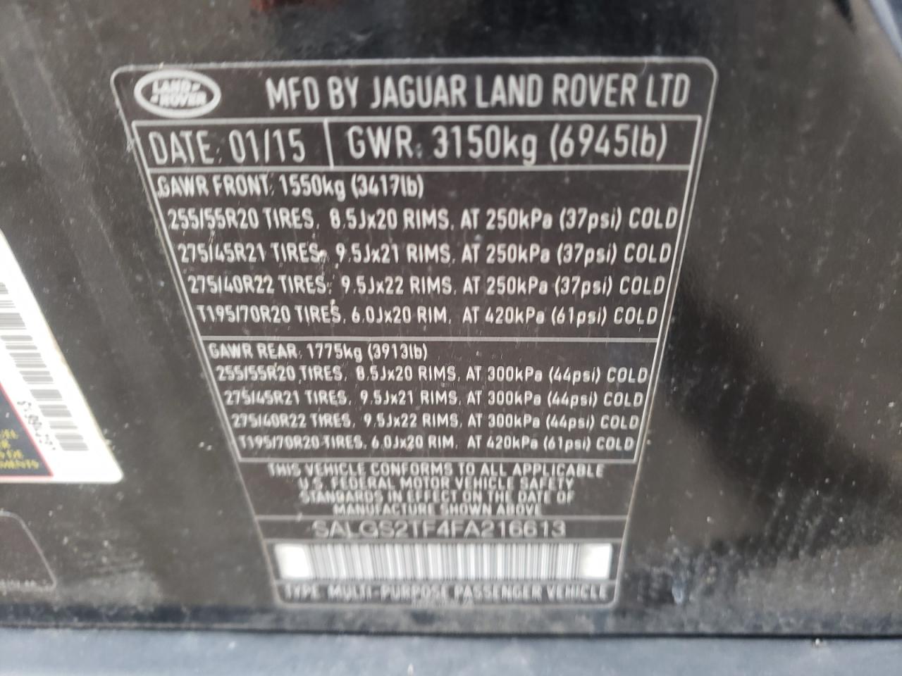 Photo 10 from auction – 2015 LAND ROVER RANGE ROVE with VIN SALGS2TF4FA216613