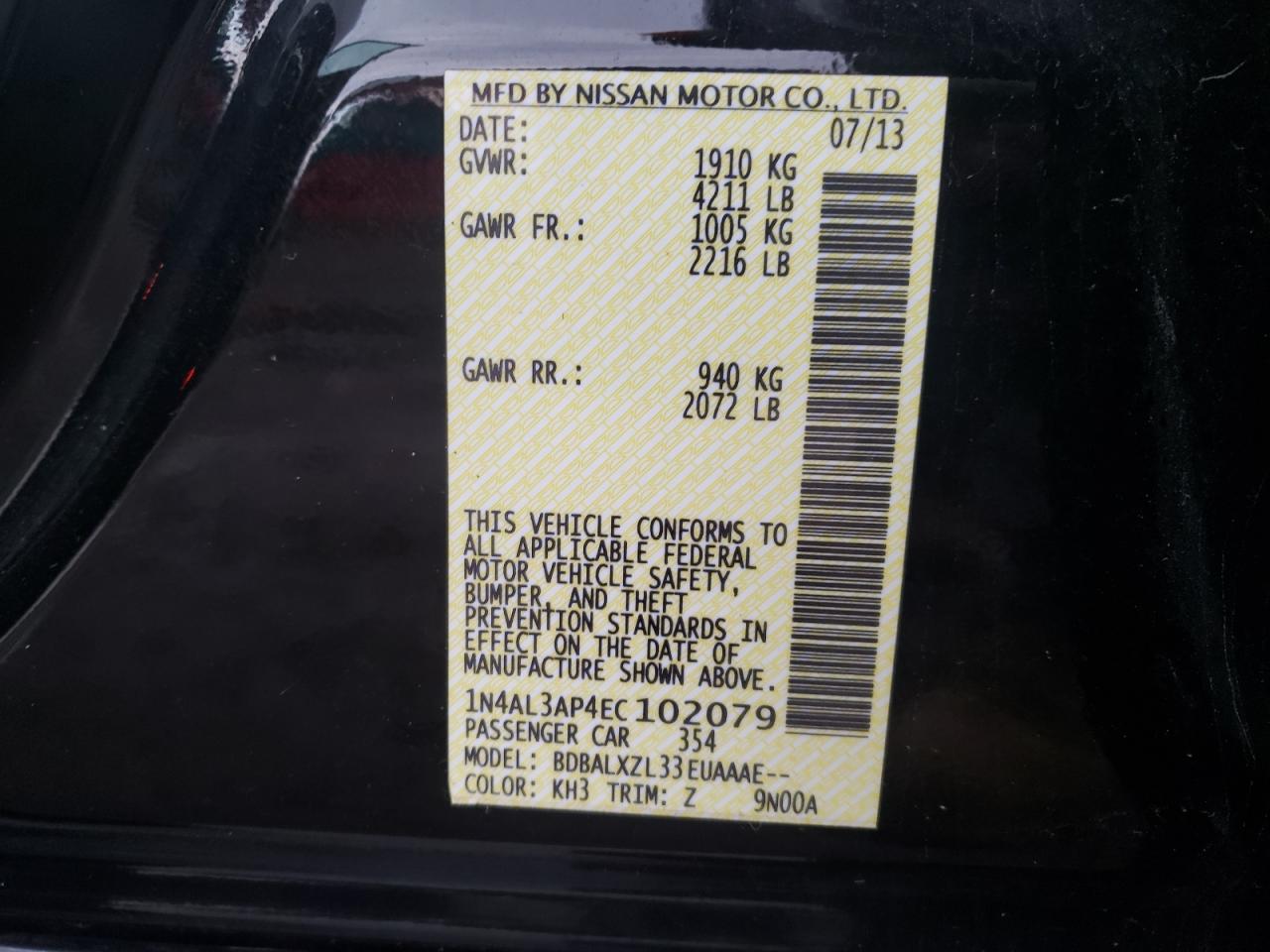 Photo 10 from auction – 2014 NISSAN ALTIMA 2.5 with VIN 1N4AL3AP4EC102079