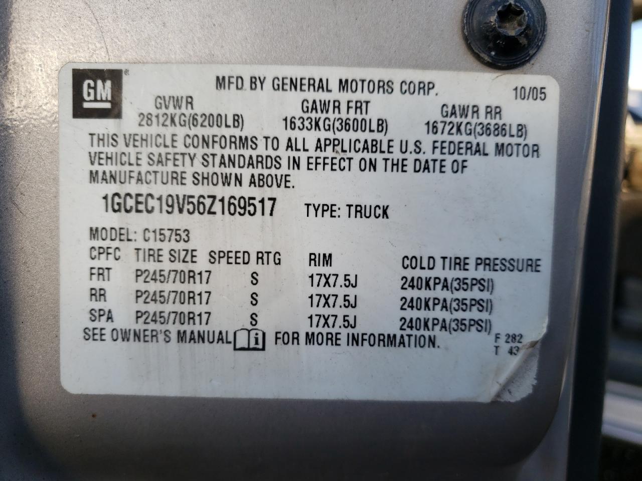 Photo 10 from auction – 2006 CHEVROLET SILVERADO with VIN 1GCEC19V56Z169517