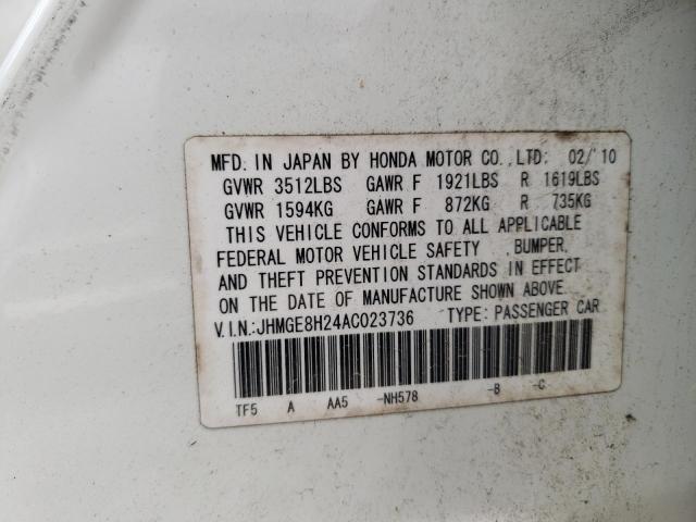 Photo 10 from auction – 2010 HONDA FIT with VIN JHMGE8H24AC023736
