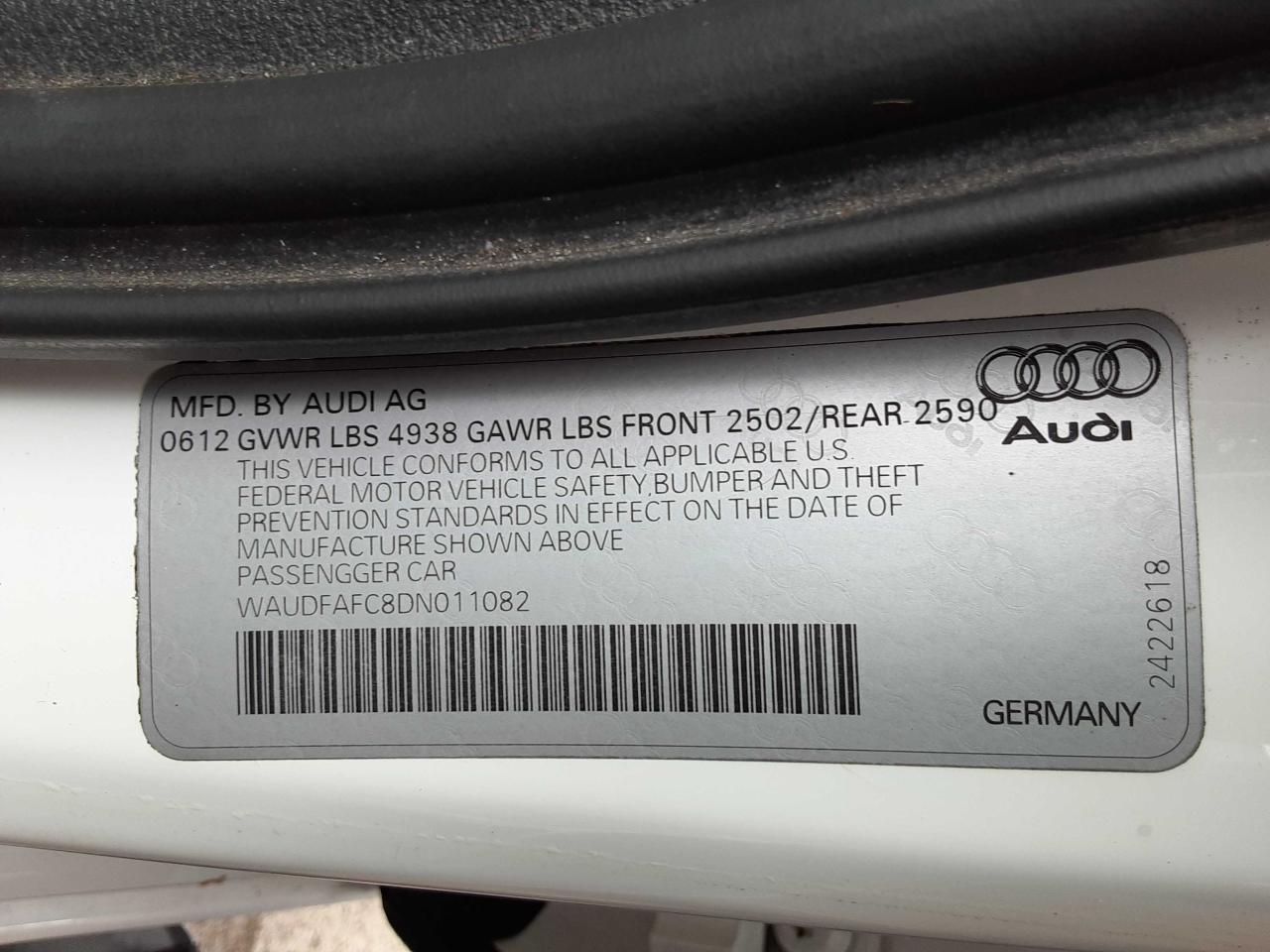 Photo 10 from auction – 2013 AUDI A6 PREMIUM with VIN WAUDFAFC8DN011082