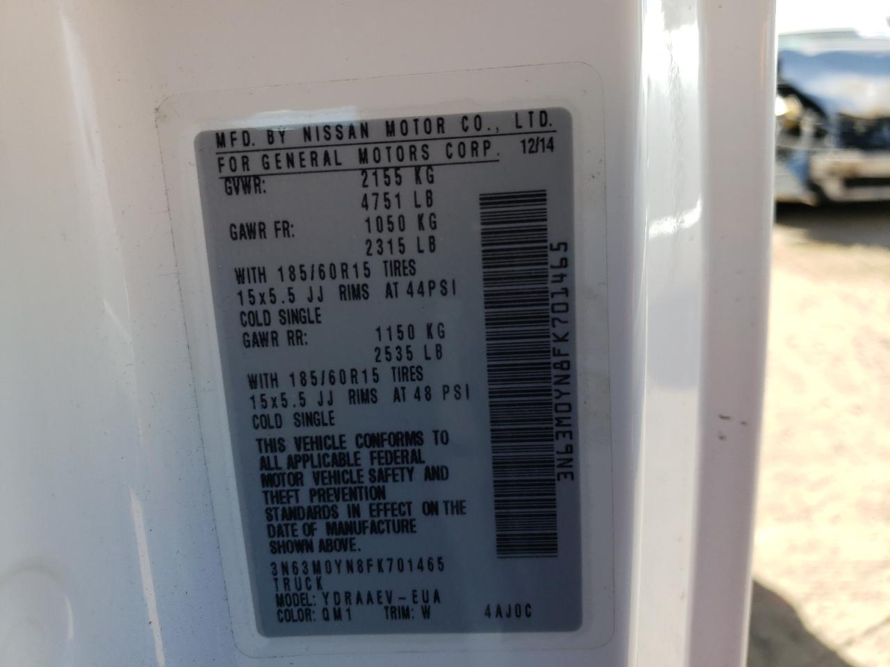 Photo 10 from auction – 2015 CHEVROLET CITY EXPRE with VIN 3N63M0YN8FK701465
