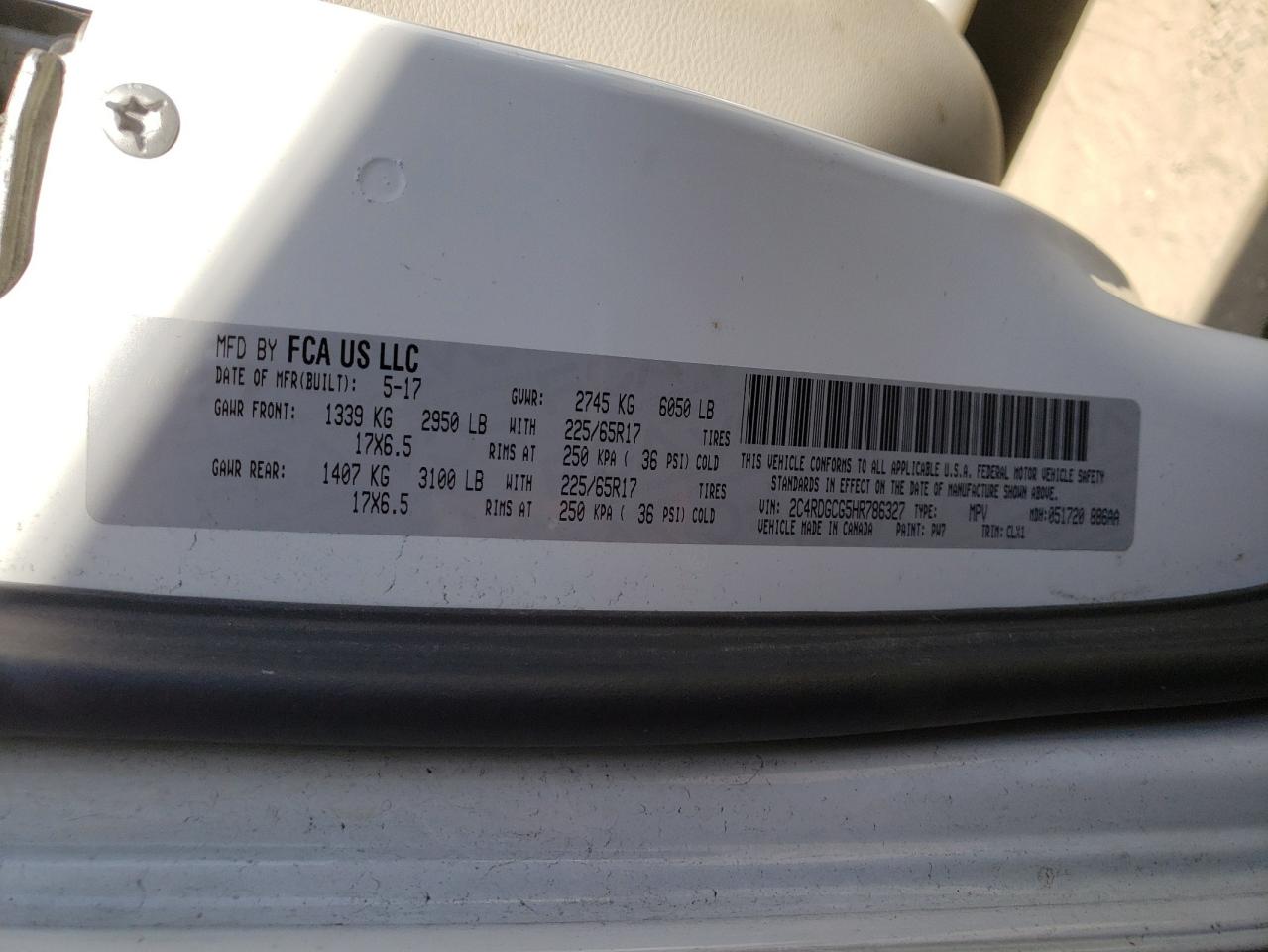 Photo 10 from auction – 2017 DODGE GRAND CARA with VIN 2C4RDGCG5HR786327