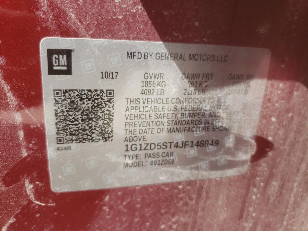 Photo 10 from auction – 2018 CHEVROLET MALIBU LT with VIN 1G1ZD5ST4JF148949