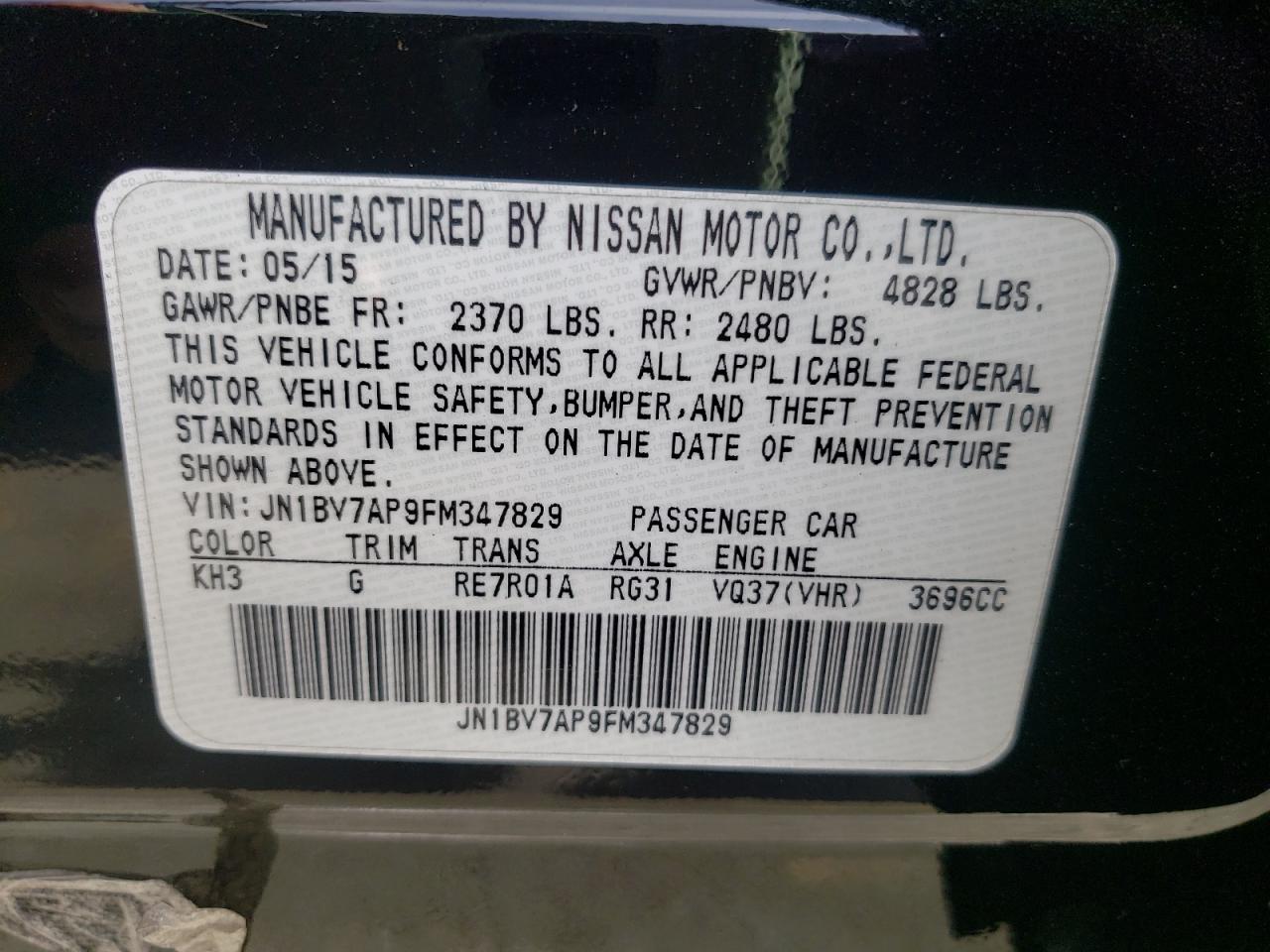 Photo 10 from auction – 2015 INFINITI Q50 BASE with VIN JN1BV7AP9FM347829