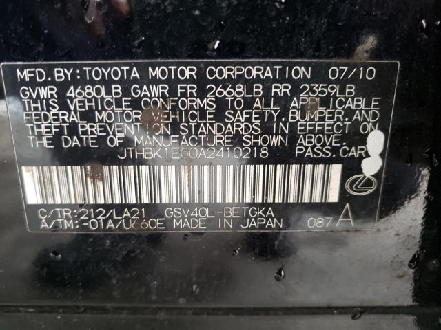 Photo 10 from auction – 2010 LEXUS ES 350 with VIN JTHBK1EG0A2410218