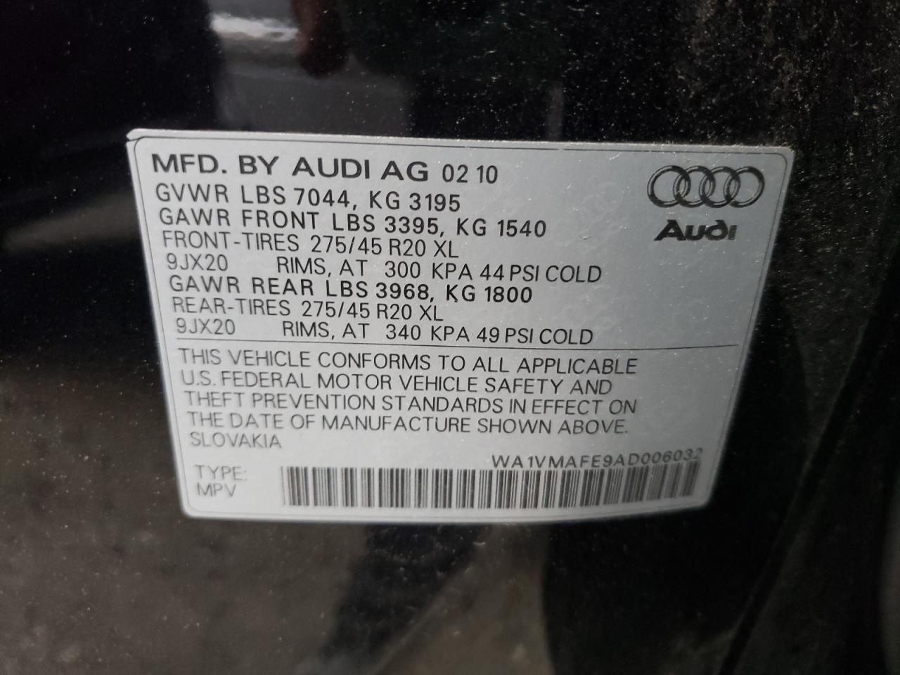 Photo 10 from auction – 2010 AUDI Q7 PRESTIG with VIN WA1VMAFE9AD006032