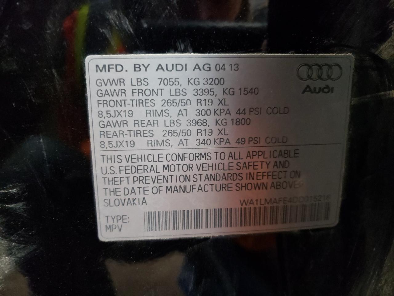 Photo 10 from auction – 2013 AUDI Q7 PREMIUM with VIN WA1LMAFE4DD015216