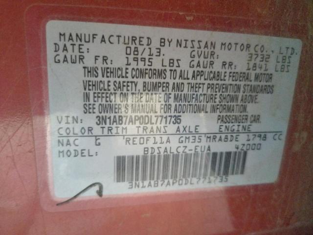 Photo 10 from auction – 2013 NISSAN SENTRA S with VIN 3N1AB7AP0DL771735