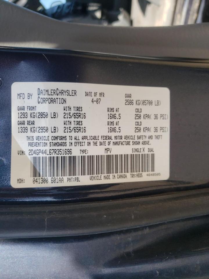 Photo 10 from auction – 2007 DODGE GRAND CARA with VIN 2D4GP44L67R351696