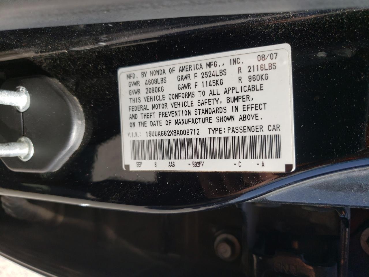 Photo 10 from auction – 2008 ACURA TL with VIN 19UUA662X8A009712