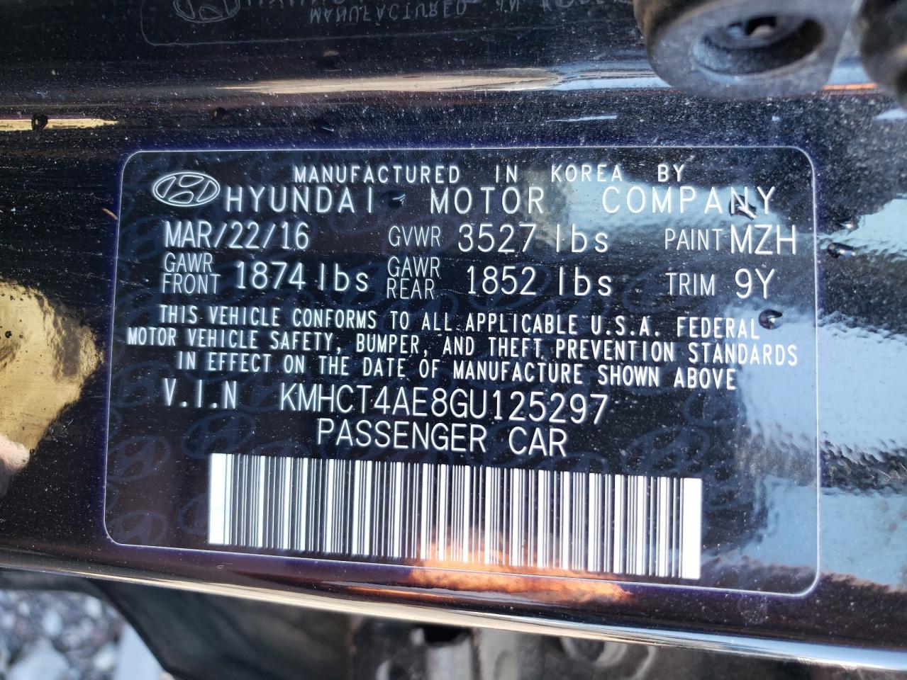 Photo 10 from auction – 2016 HYUNDAI ACCENT SE with VIN KMHCT4AE8GU125297
