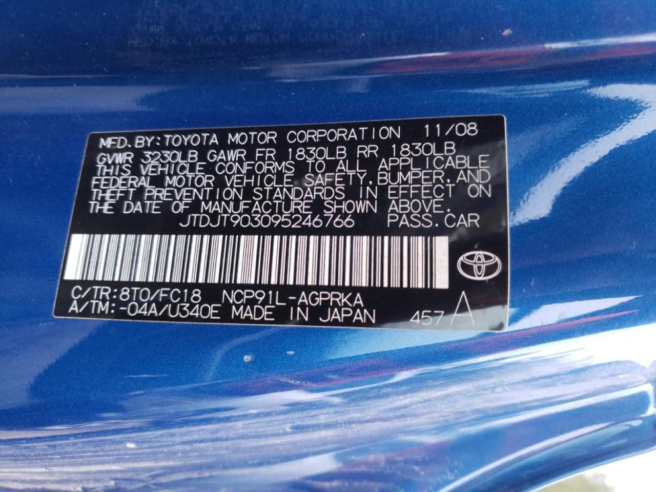 Photo 10 from auction – 2009 TOYOTA YARIS with VIN JTDJT903095246766