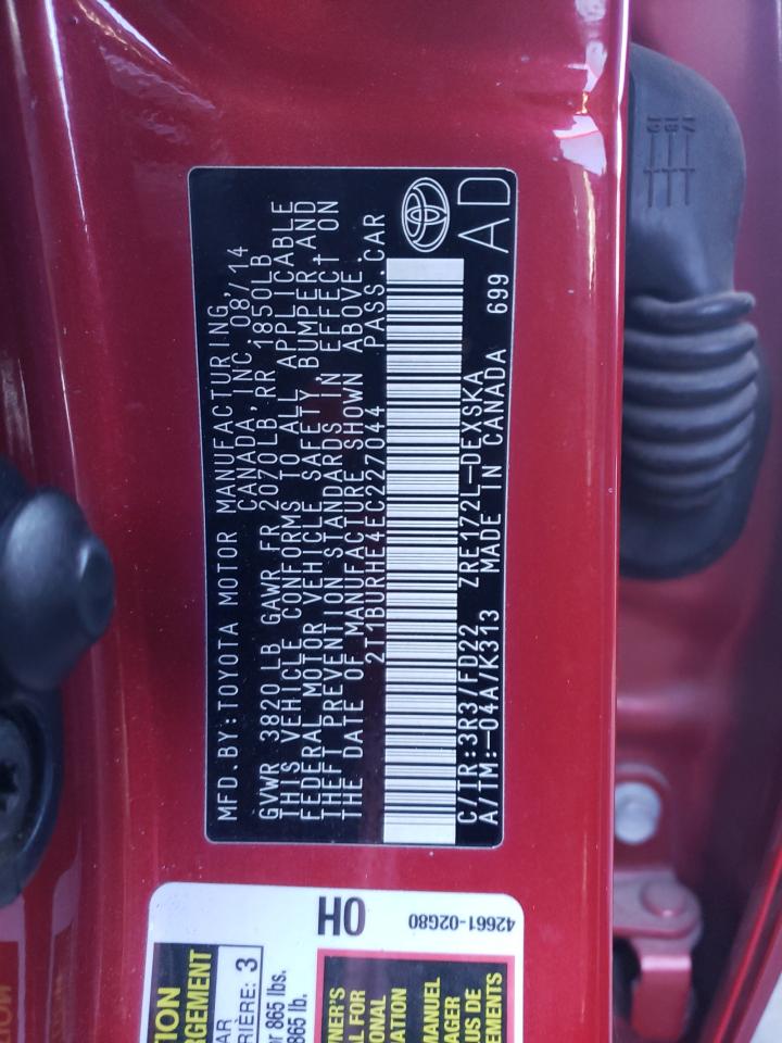Photo 10 from auction – 2014 TOYOTA COROLLA L with VIN 2T1BURHE4EC227044