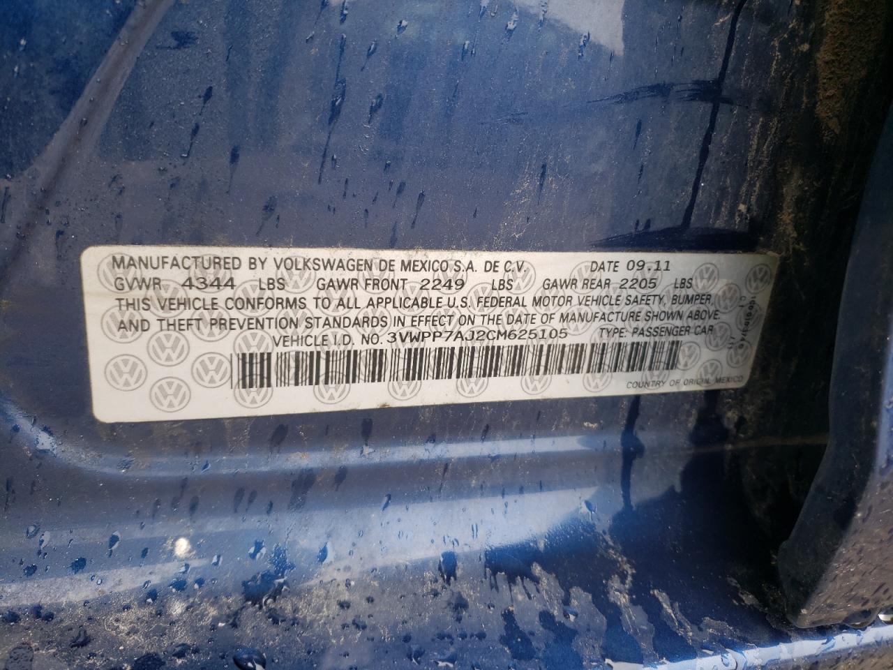 Photo 10 from auction – 2012 VOLKSWAGEN JETTA S with VIN 3VWPP7AJ2CM625105