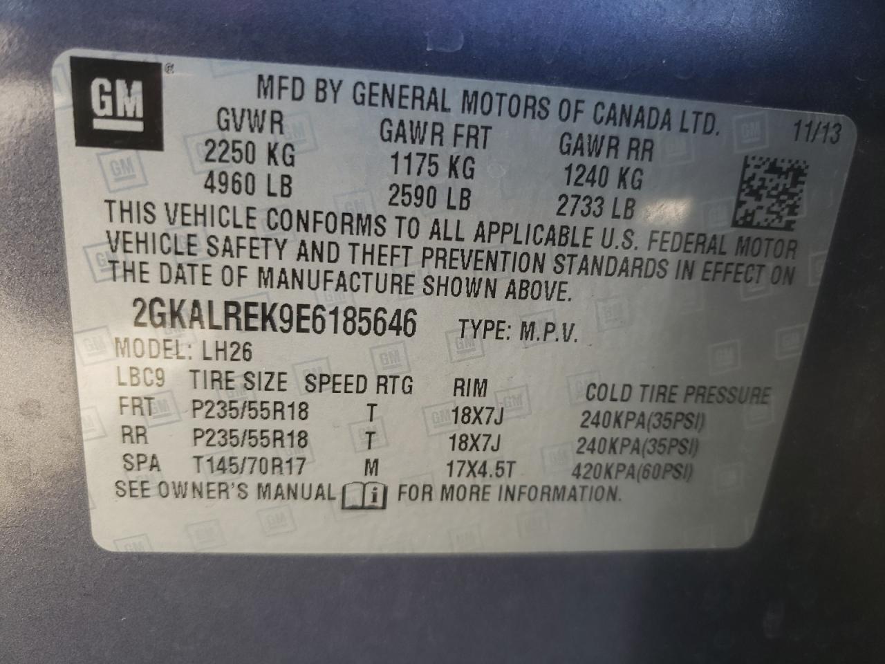 Photo 10 from auction – 2014 GMC TERRAIN SL with VIN 2GKALREK9E6185646