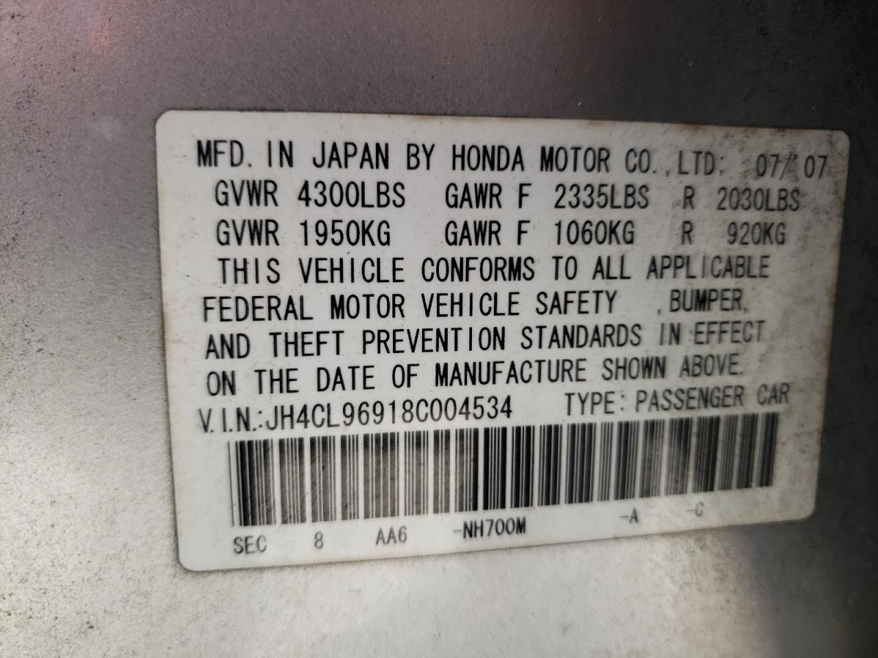 Photo 10 from auction – 2008 ACURA TSX with VIN JH4CL96918C004534