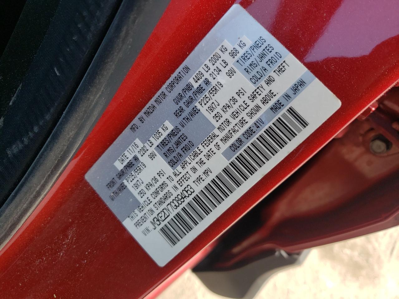 Photo 10 from auction – 2016 MAZDA CX-5 GT with VIN JM3KE2DY7G0894053