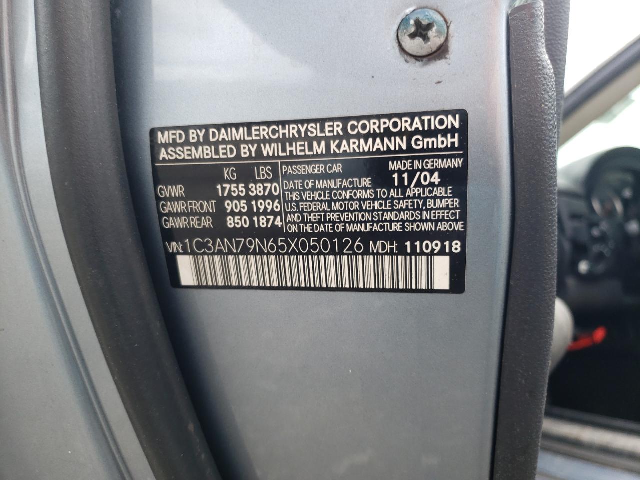 Photo 10 from auction – 2005 CHRYSLER CROSSFIRE with VIN 1C3AN79N65X050126