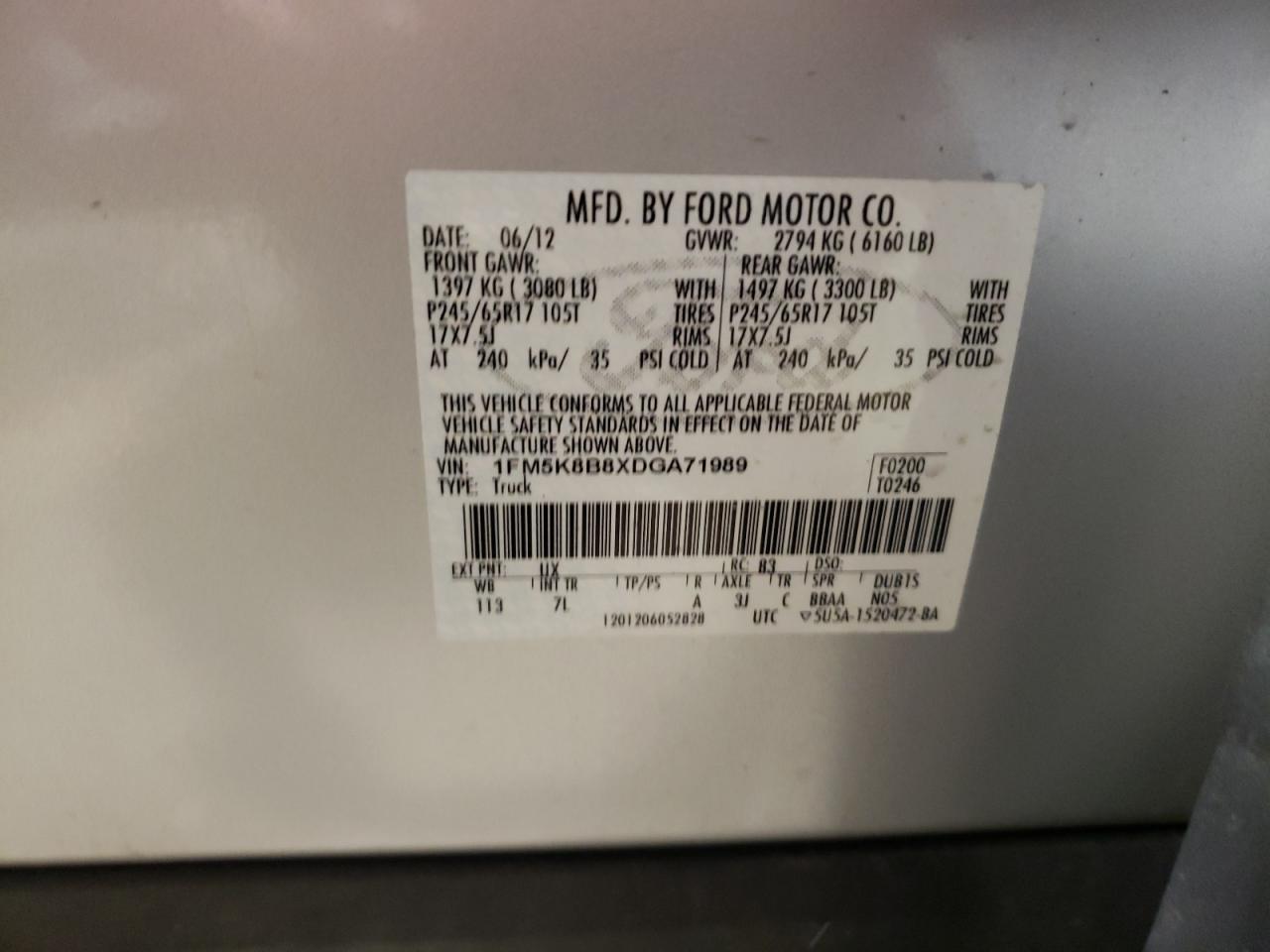 Foto 10 de la subasta – 2013 FORD EXPLORER con VIN 1FM5K8B8XDGA71989