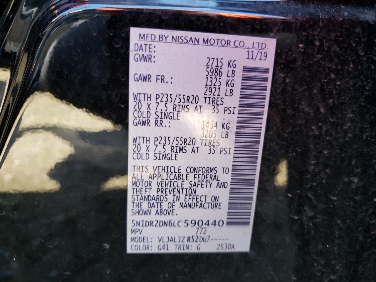 Photo 10 from auction – 2020 NISSAN PATHFINDER with VIN 5N1DR2DN6LC590440
