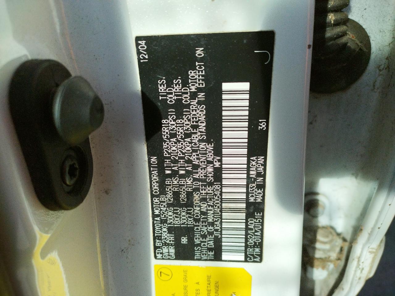 Photo 10 from auction – 2005 LEXUS RX 330 with VIN JTJGA31U450054081