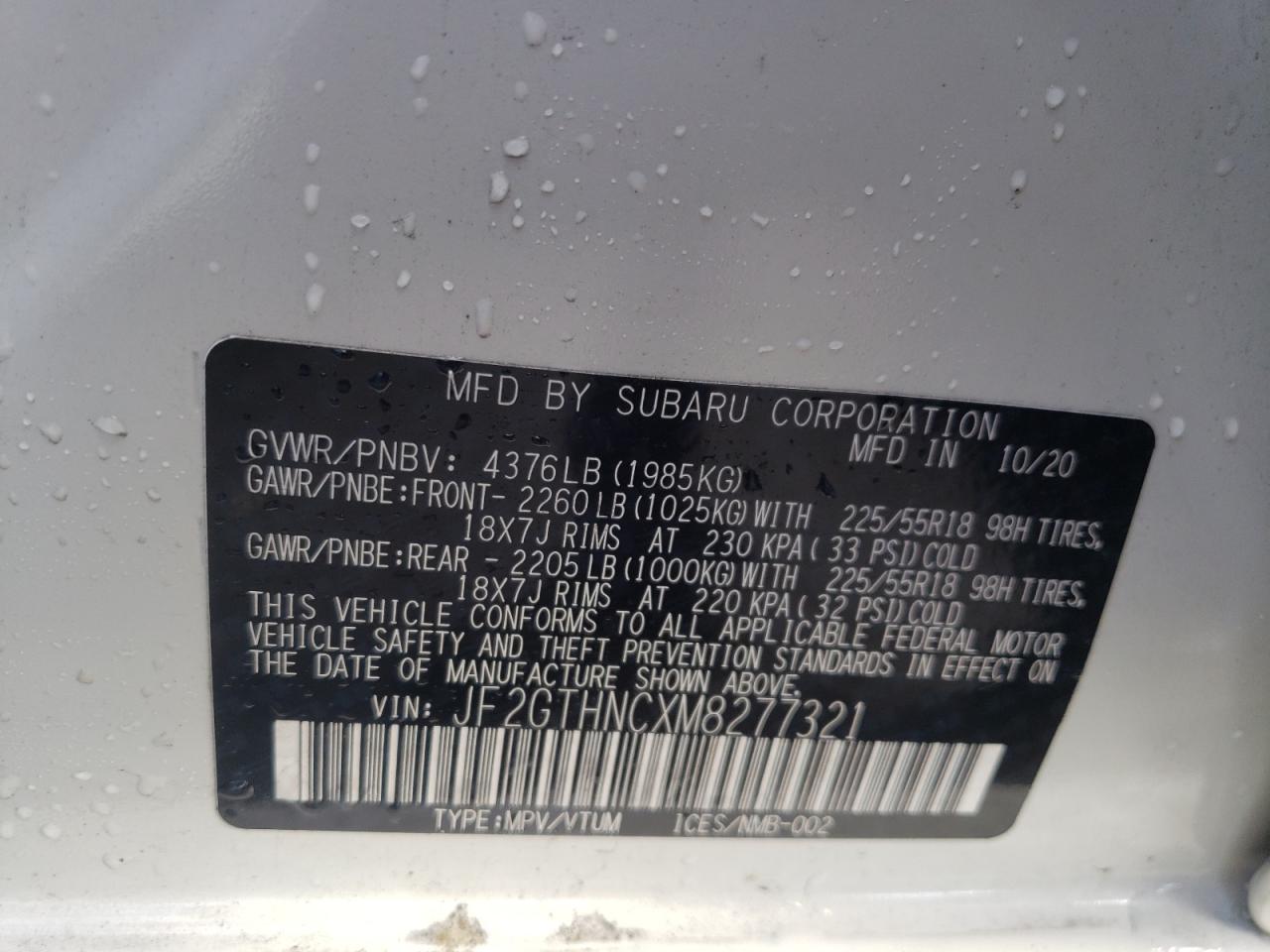 Photo 10 from auction – 2021 SUBARU CROSSTREK with VIN JF2GTHNCXM8277321